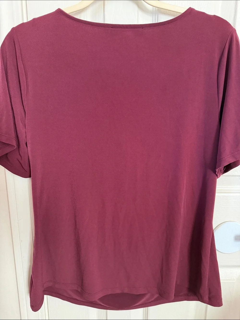 Michael Kors Burgundy Cowl Neck Short Sleeve Top with Gold Buttons